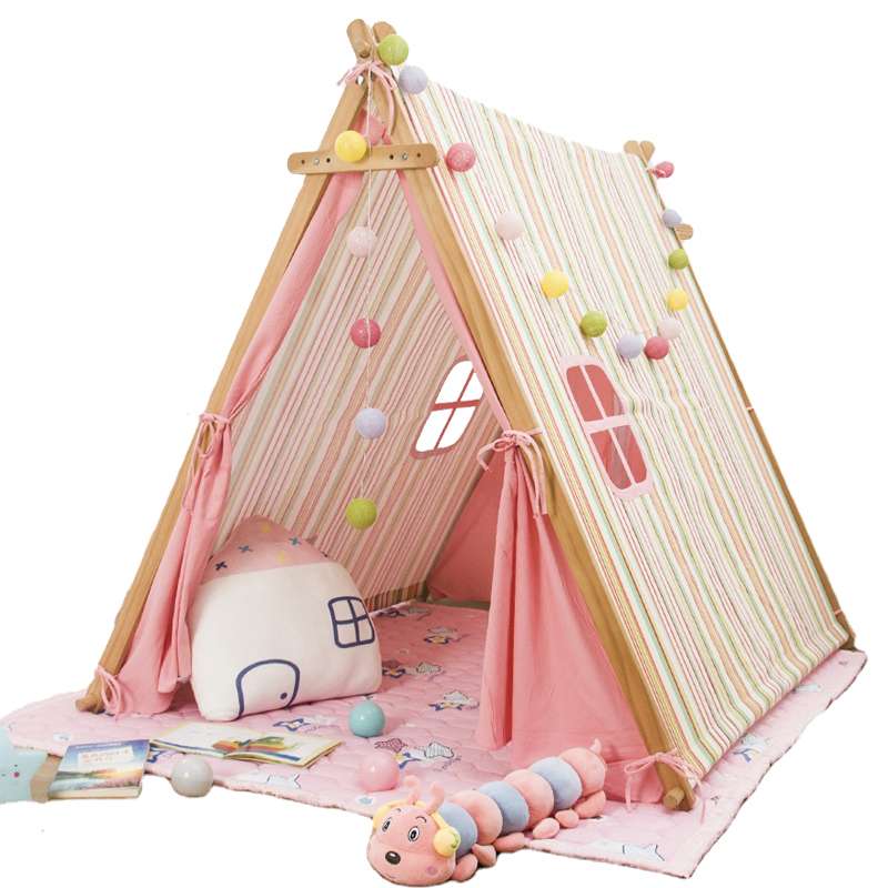 Children's Tent Baby Indoor Large Game House Pink And White Striped Cotton Indian Tent