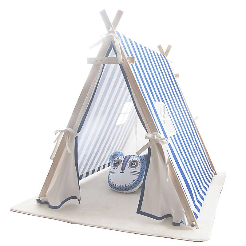 Children's Tent Baby Indoor Large Game House Blue And White Striped Cotton Indian Tent