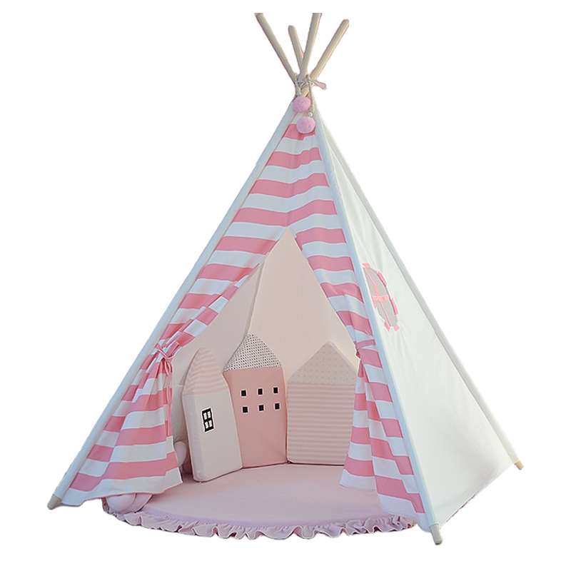 Indoor foldable play houses Pink stripes kids toy teepee tent