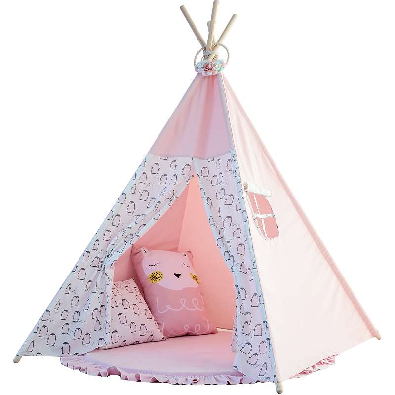 Lovetreekids Pink kids teepee tent with penguin pattern