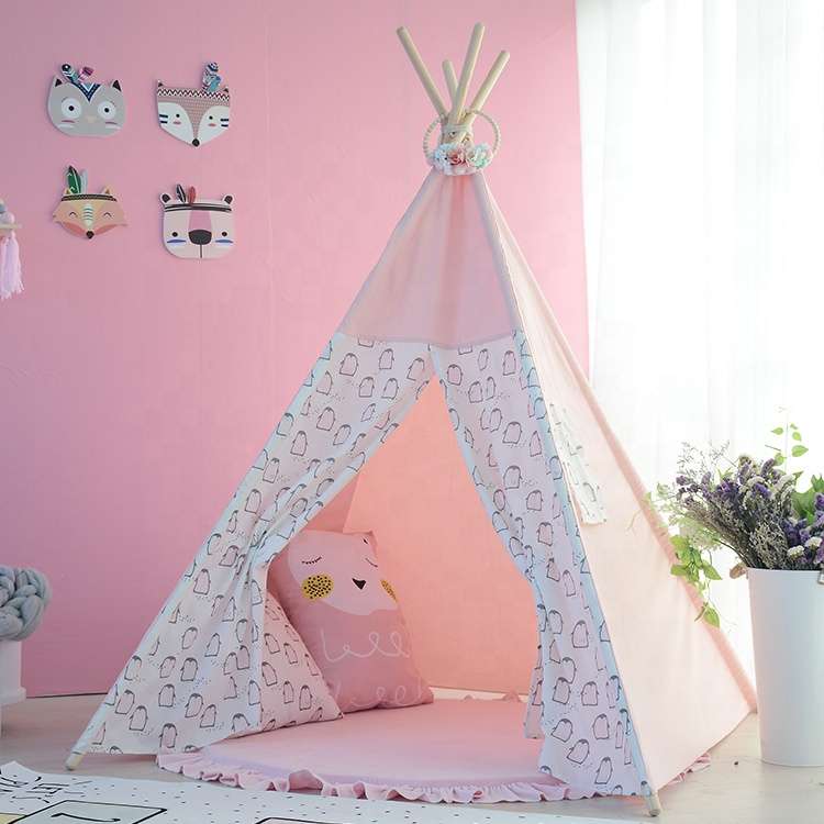 Factory wholesale indoor children's play house four-pole pink Cotton kids teepee tent