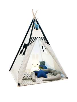 TreeBud Kids Teepee Play Tent Cotton Canvas Child Indian Teepee Tent with White and Black Stripe Playhouse for Kids Indoors Outdoors with Carry Bag